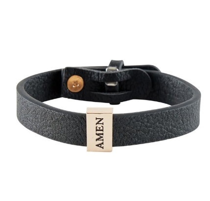 Pulsera Cuero Para Hombre Negra Amen Escrito Est