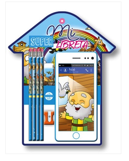 Pack infantil Noé : Bloc de notas + 4 lápices + sacapuntas + goma